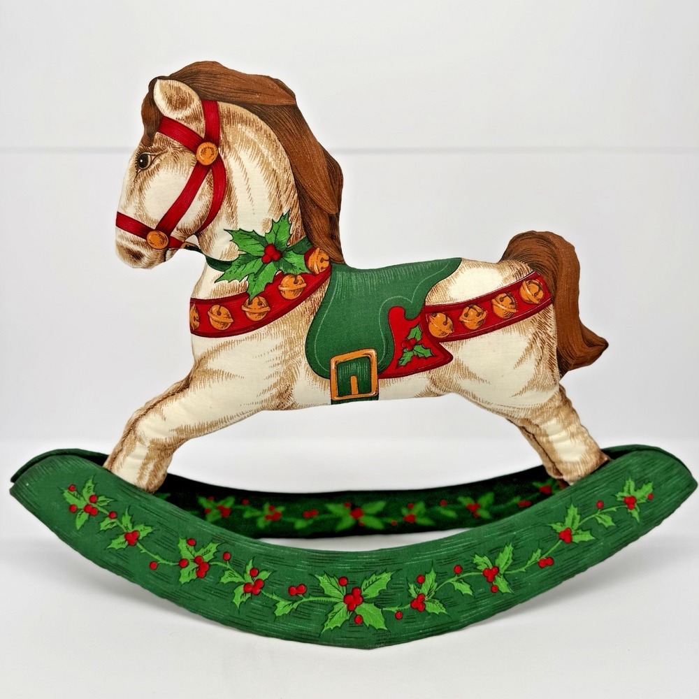 Christmas Rocking Horse Stand Up Decor Quilted Fabric Holiday Shelf Tabletop